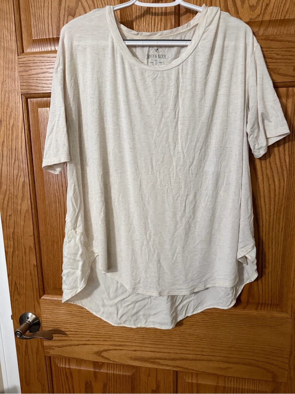 American Eagle Outfitters Cream Short-Sleeve Tunic Tee